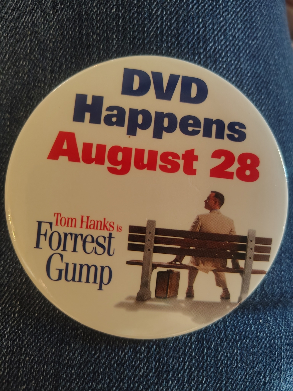 Forrest Gump Promotional Button - White with Red & Blue Text